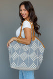 Gray & Cream Diamond Woven Tote Bag