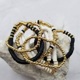 Gold Black White Heishi Beaded Bracelet Set Of 7