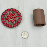 Western Round Silver Tone with Red Stones Wild Rag Scarf Slide