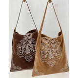 Boho Embroidered Shoulder Bag – Large Capacity with Adjustable Strap Brown