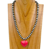 Red Stone Heart Navajo Like Beaded Necklace
