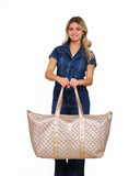 Diamond Quilted Weekender Duffle Bag – Champagne Gold