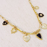Mixed Heart Charm Necklace – Black & Gold