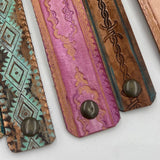 Western Boho Layering Hand Tooled Leather Bracelet Gold Brown