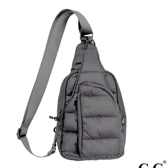 Puffer Padded Quilted Sling Crossbody Bag Grey