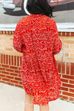 Red Bandana Print Burnout Mesh Kimono Cardigan