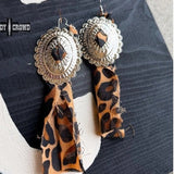 Concho Rodeo Western Cowgirl Earrings Brown Black Leopard