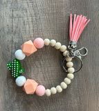 Cutey Cactus Wood and Silicone Tassel Beaded Wristlet Keychain Bag Charm