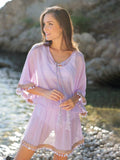Dede Lightweight Tassel Fringe Swimsuit Cover Up Lilac Purple