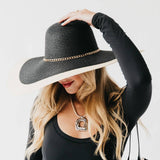 Miami Wide Brim Floppy Sun Hat | Packable | Tassel Chain Trim Black
