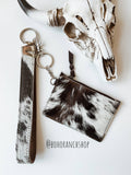 Western Cowhide Leather Keychain Card Cash Wallet Black and White