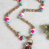 Western Tassel Necklace — Multicolor Beaded & Iridescent Stones