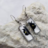 Black Cat Glass Bar Rectangle Dangle Earrings