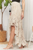 Crochet Lace High-Low Maxi Skirt in Beige