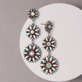 Western Floral Concho Linear Earrings | Iridescent Crystal | 2.75" Drop
