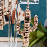 Worn Goldtone Cube Bead Western Southwest Cactus Earrings