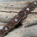 Leather Copper Rose Dog Collar With Clear European Crystals 20"