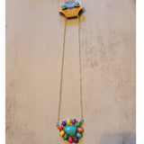 Western Southwestern Multicolor Stone Triangle Necklace Stud Earring Set