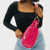 Waverly Woven Crossbody Sling Bag with Strap Extender Fuchsia Pink