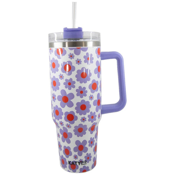 Lilac Floral 40 Oz Insulated Stainless Steel Tumbler with Handle