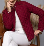 Suede Piping Detail Knit Rib Quilted Padding Jacket Dark Wine