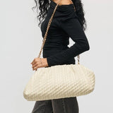 Veronica Woven Vegan Leather Clutch | Oatmilk with Gold Hardware & Chain Strap