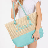 Crochet & Color-Sewn Rope Beach Tote Bag in Blue
