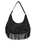 Loretta Black Faux Suede Fringe Shoulder Bag