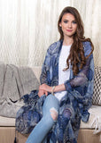 Printed Tasseled Ruana Wrap Kimono Navy Floral