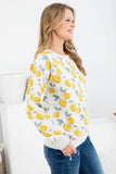 Lemon Print Crewneck Long Sleeve Sweatshirt