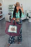 Equestrian Horse & Rider Print Canvas Tote Bag — Oversized Western Style