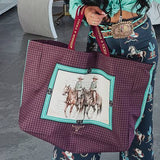 Equestrian Horse & Rider Print Canvas Tote Bag — Oversized Western Style
