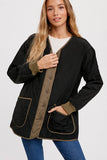 Color Block Lightweight Quilted Button Front Jacket Olive