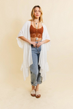 Ruffle Edge Bohemian Lightweight Flowing Kimono Wrap Cover Up Ivory