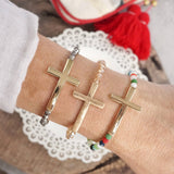 Minimal Sideways Cross Bracelet with Glass Beads