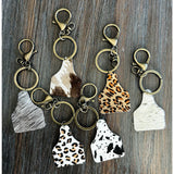 White Cheetah Print Western Cow Tag Keychain Bag Charm