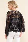 Boho Cotton Lace Tie Front Wrap Lace Top Black