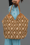 Brown & Cream Woven Diamond Tote Bag