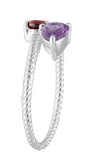 Amethyst & Garnet Bypass Rope Ring | 925 Sterling Silver Artisan
