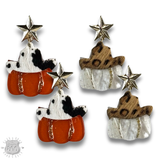 Western Hat Pumpkin Earrings Cow Print and Orange