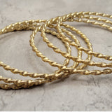 Dark Gold Twist with Gold Glitter Thin Metal Bangles Metallics Stack of 6