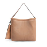 Isabella Recycled Vegan Leather Chain Shoulder Bag Latte Tan Pleated