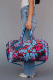 Bright Blue & Multicolored Velvet Floral Duffel Bag