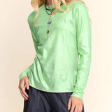 Metallic Mesh Long Sleeve Layering Top - Mint Shimmer