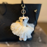Tutu Scrunch Coquette Ballerina Bear Bag Charm Keychain Cream