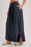 Bohemian Side Slit Rounded Hem Wide Leg Pants