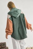Color Block  Button Down  Long Sleeve Hooded Jacket