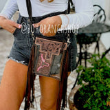 Shayne Small Hand Tooled Fringe Clear Crossbody Concert Stadium Bag Brown