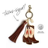 Pink Sunburst Cowgirl Boots Tassel Enamel Keychain Bag Charm