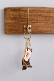 Pink Sunburst Cowgirl Boots Tassel Enamel Keychain Bag Charm